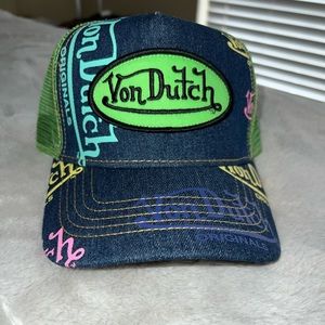 Von Dutch Trucker Hat, Navy denim with design, only worn once great condition